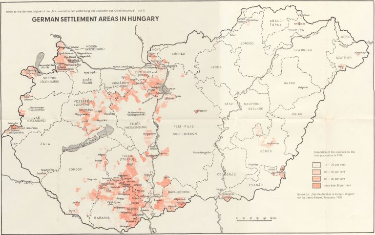 Kaart van de Donau-Zwaben in Hongarije